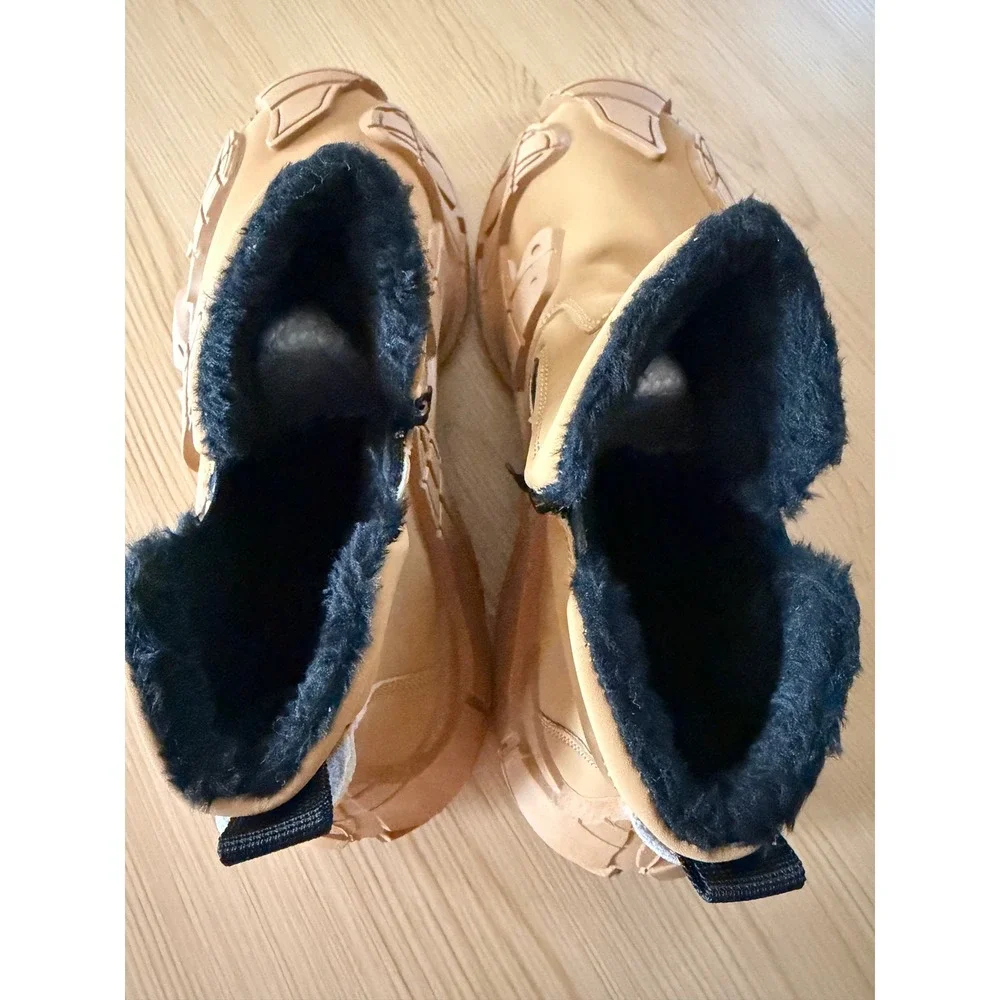 WDG Mens Tan Faux Fur Lined Fashion Boots Chunky Sole Streetwear Size 45 10.5-11